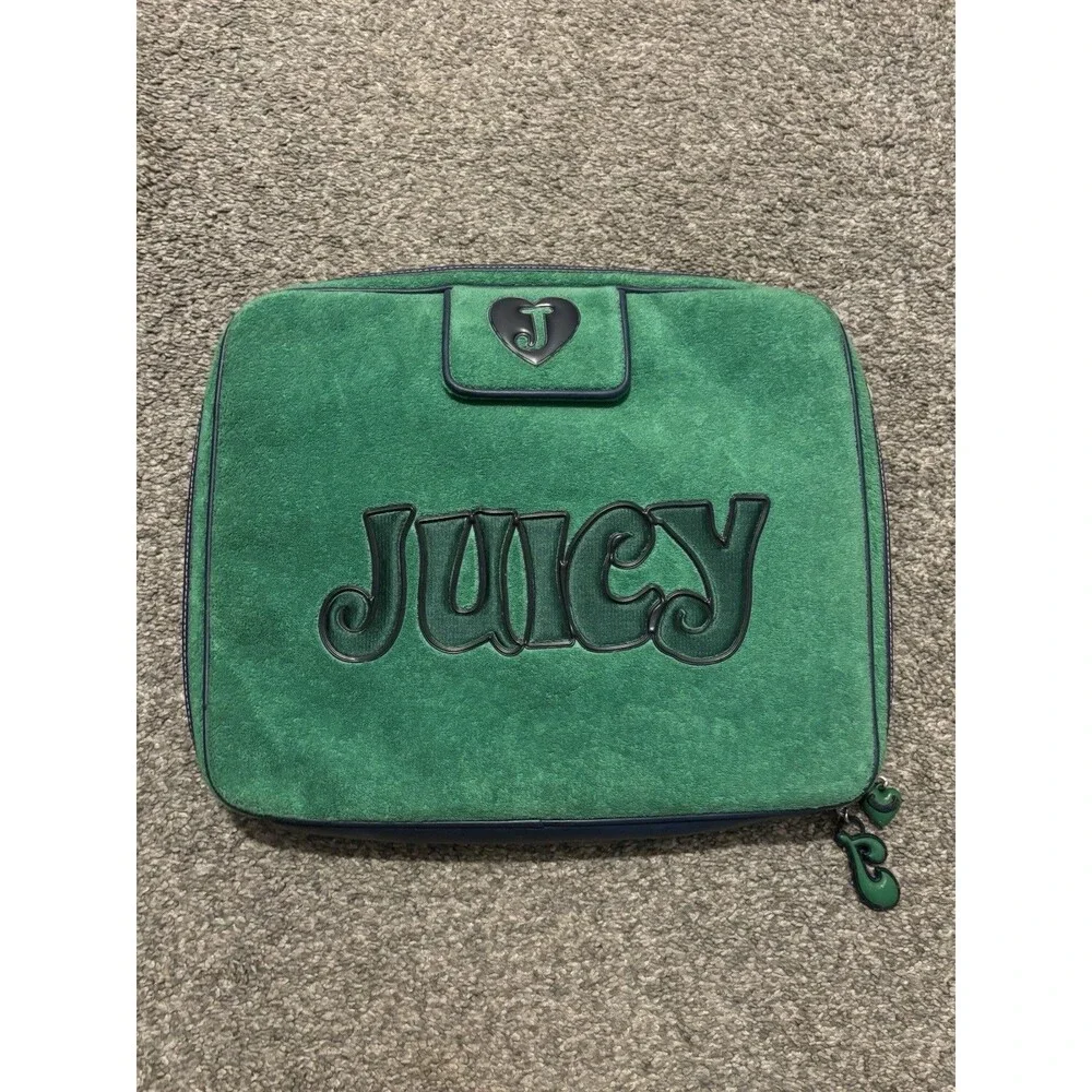 Vintage Y2K JUICY COUTURE Velour Laptop Case Green Logo Bag